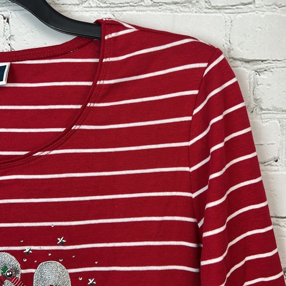 Red & White Striped Holiday Flip Flop 3/4 Sleeve Top Size XL Christmas - Picture 2 of 5
